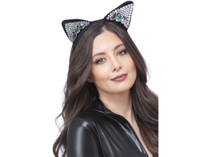 Černá kočičí čelenka s drahokamy