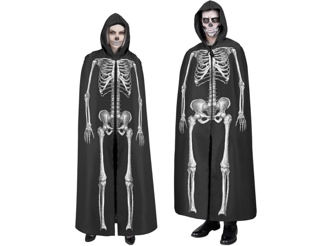 Černý plášť s kapucí Kostlivec 145cm