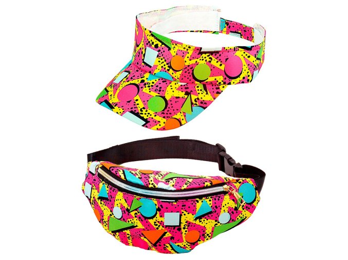 Barevná retro ledvinka s kšiltem 80. léta funky růžová
