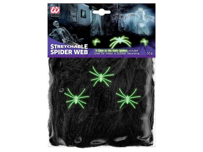 Černá pavučina s fosforujícími pavouky (50g)