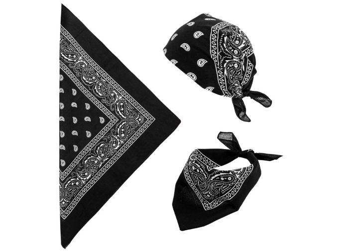 Bavlněný černý šátek bandana 55x55 cm