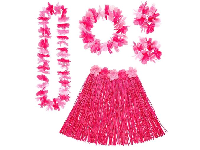 Růžový havajský hula hula set