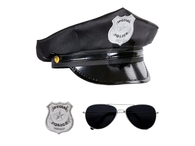 Policejní sada - čepice, brýle, odznak