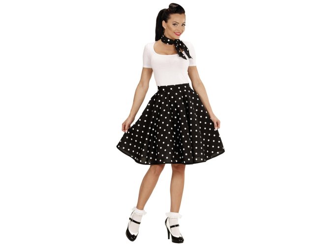 Černá Polka Dot sukně s šátkem 50. léta