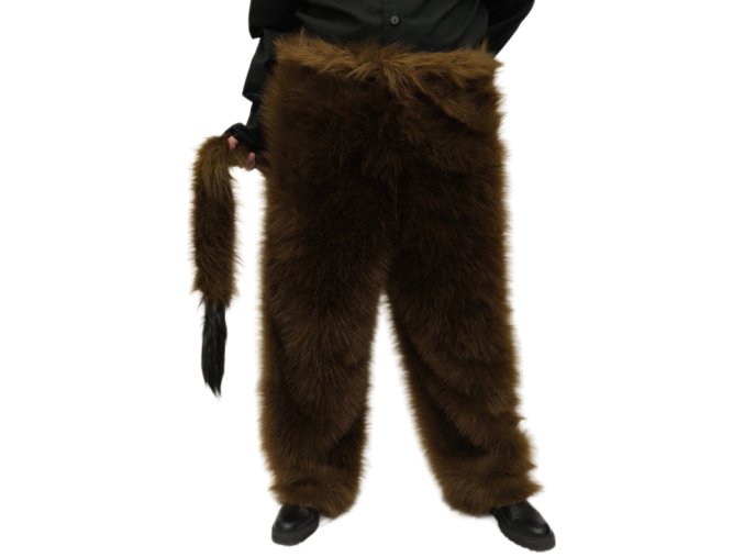 Hnědé chlupaté kalhoty s ocasem Čert