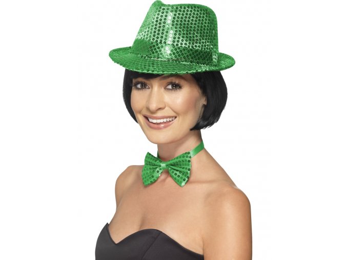 Flitrový klobouk zelený