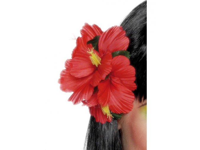 Havajský květ do vlasů červený