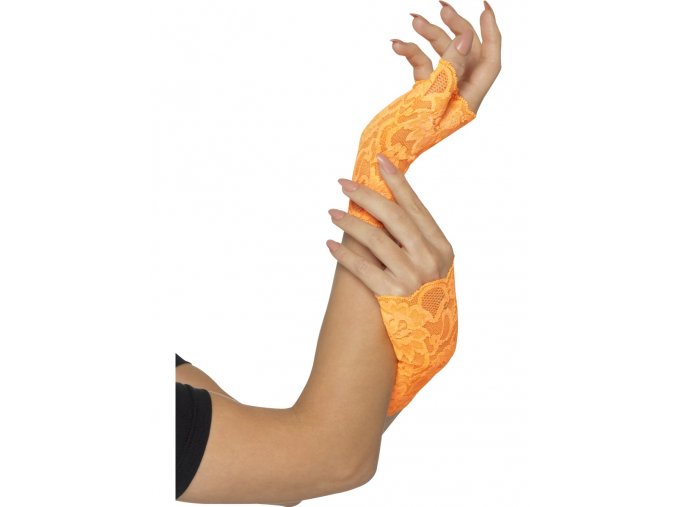 Krajkové rukavice bez prstů oranžová Neon