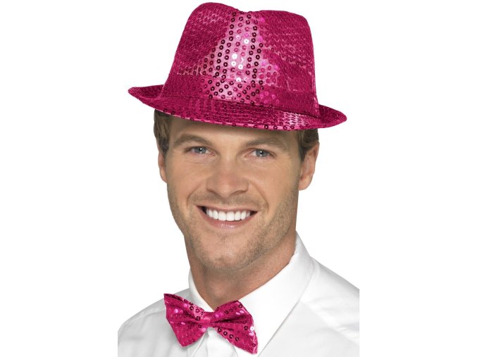 Flitrový klobouk růžový