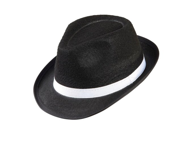 Černý fedora klobouk s bílou stuhou