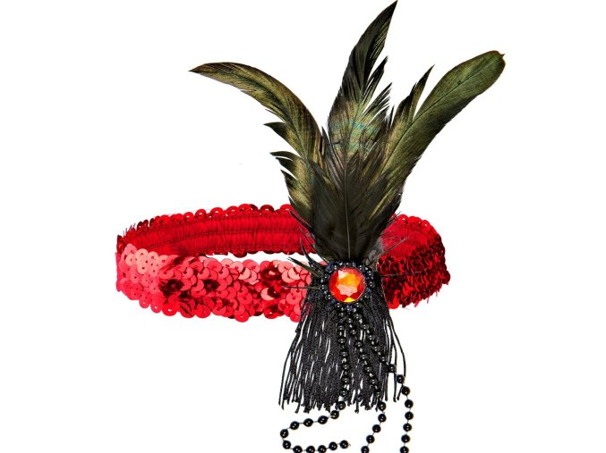 Flapper čelenka s peřím červená
