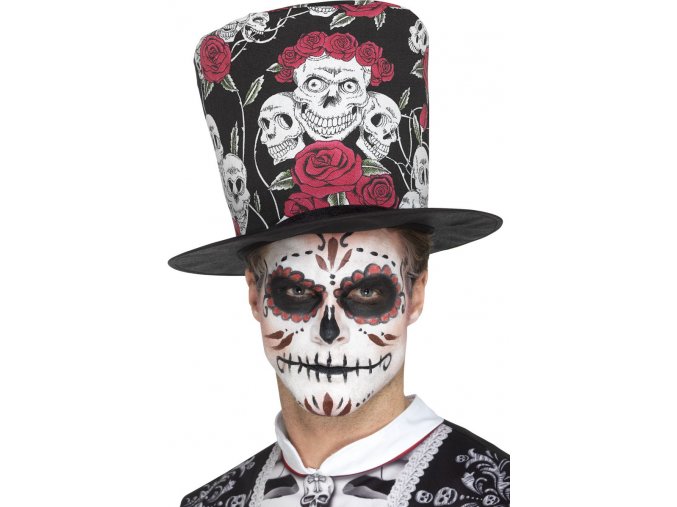 Klobouk s růžemi a lebkami Sugar Skull