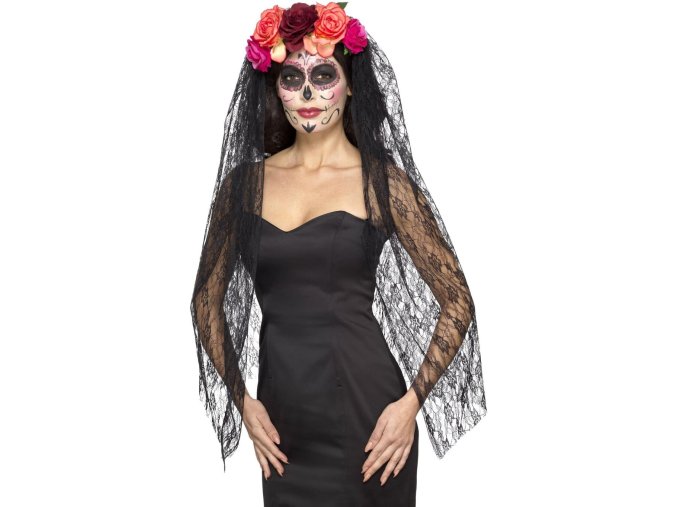 Čelenka s růžemi a závojem Sugar Skull
