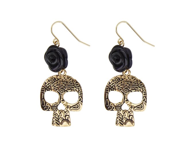 Náušnice s lebkou a růží Sugar skull