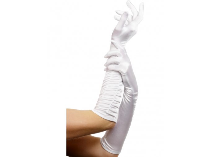 Dlouhé rukavice bílé nařasené