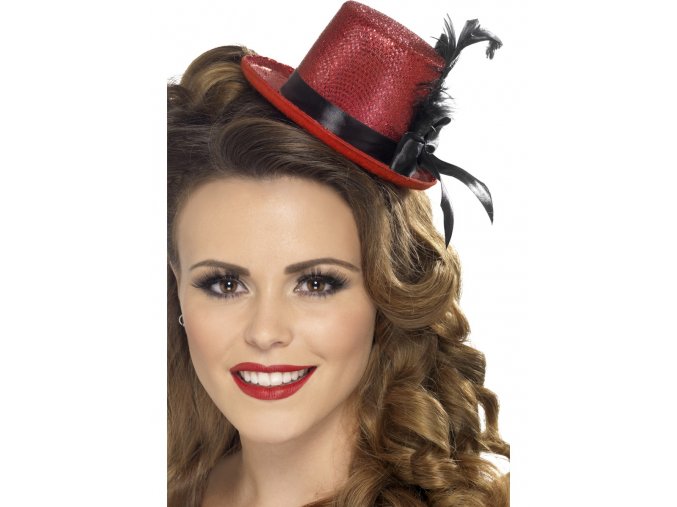 Mini klobouk s peřím červený