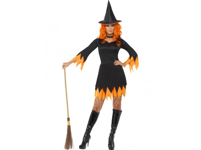 Dámský kostým Čarodějnice černo-oranžový