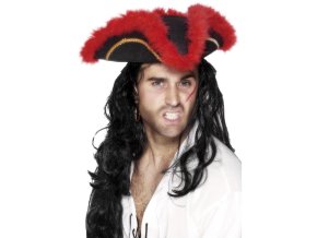 Klobouk Pirát červené chmýří