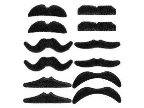 Sada 12 samolepících knírů - černé