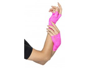 Krajkové rukavice bez prstů růžová Neon
