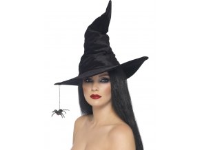 Čarodějnický klobouk s pavoukem (černý samet)