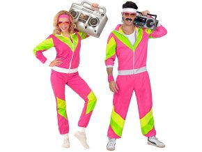 Retro šusťáková souprava 80's růžovo-zelená