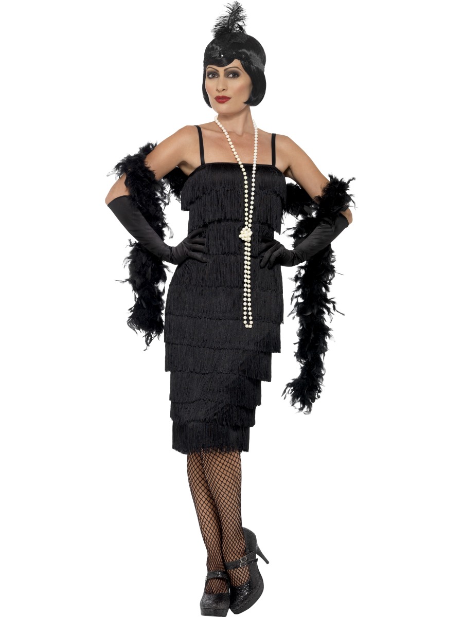 Černé šaty s třásněmi 30. léta (dlouhé šaty) XXL (52-54)