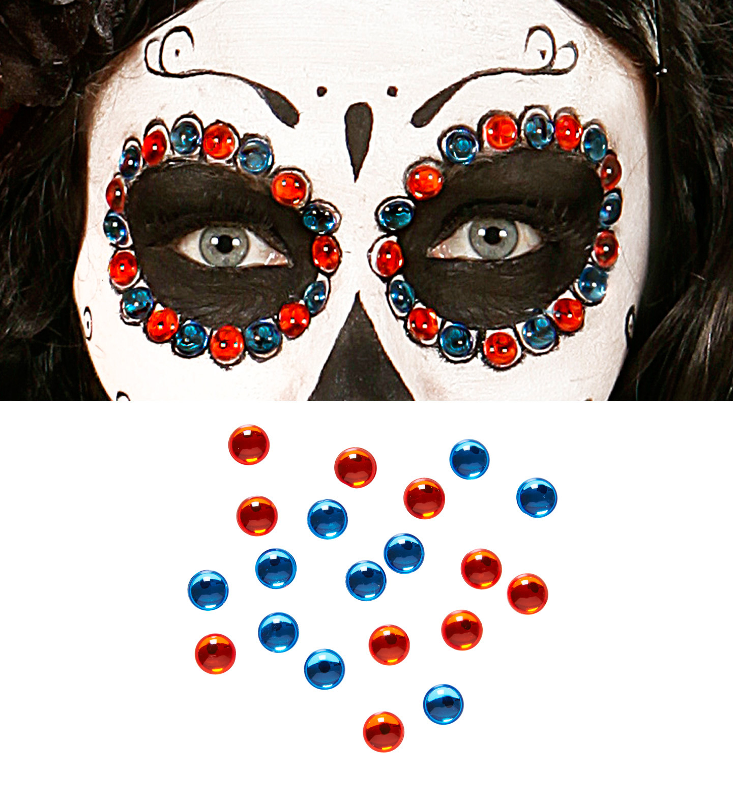Nalepovací kamínky Sugar Skull (červené, modré)