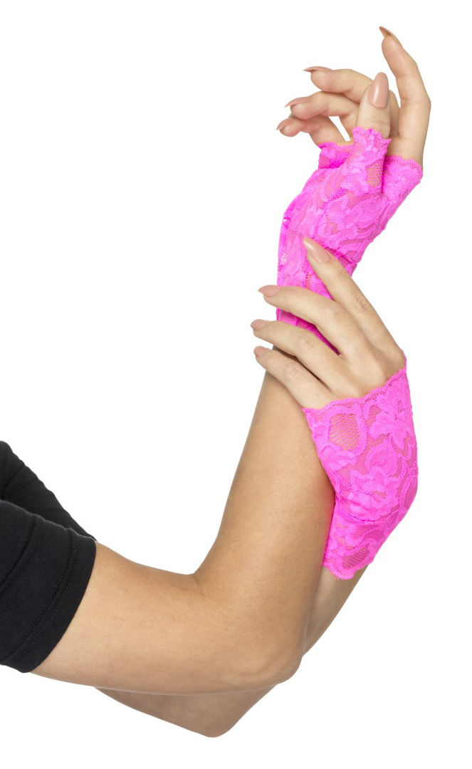 Krajkové rukavice bez prstů růžová Neon