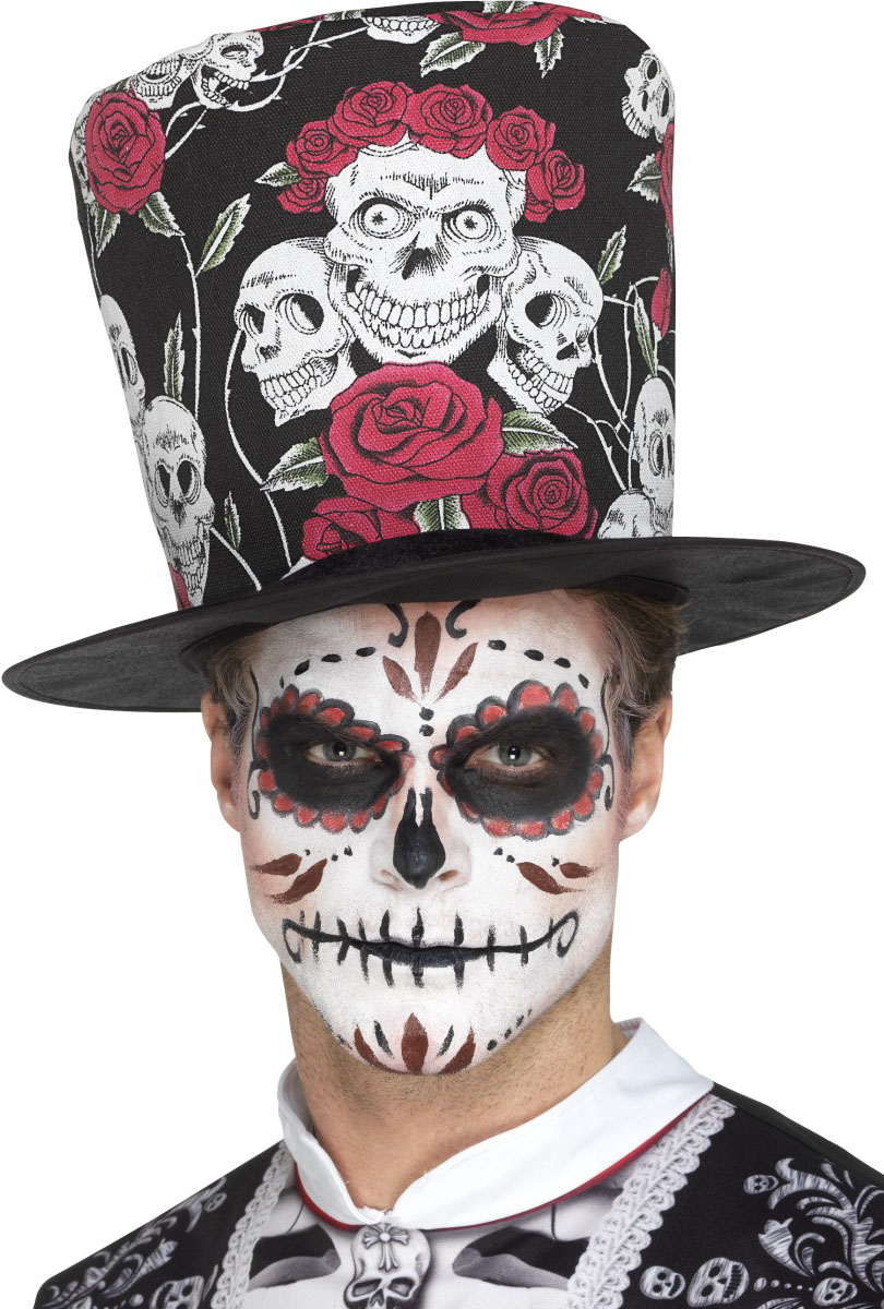 Klobouk s růžemi a lebkami Sugar Skull