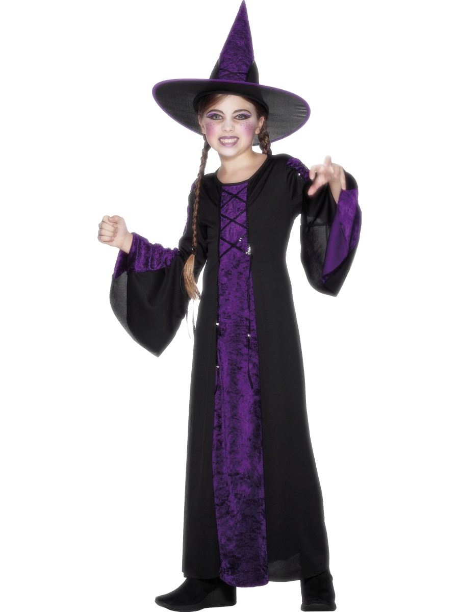 Dětský kostým Čarodějnice černo-fialový 10-12 let