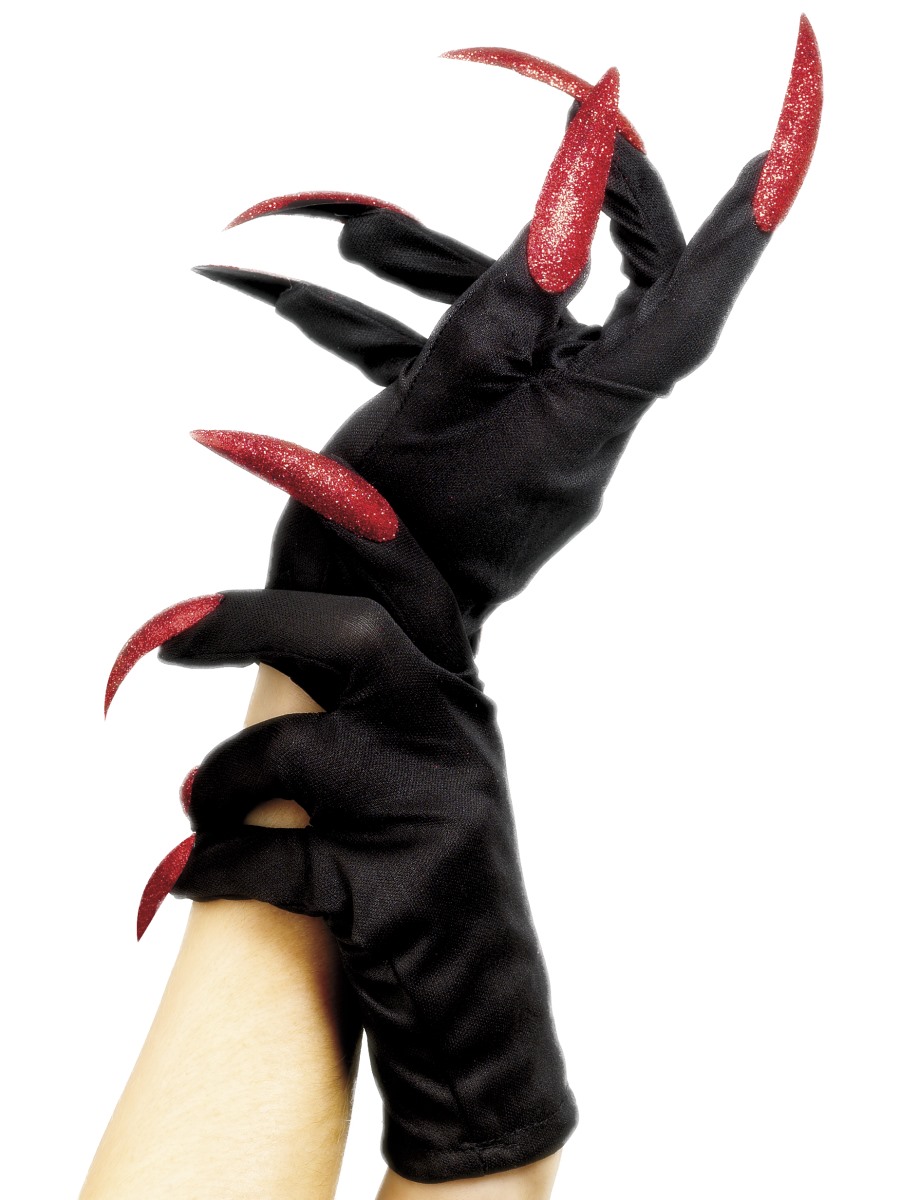 Černé rukavice s červenými nehty