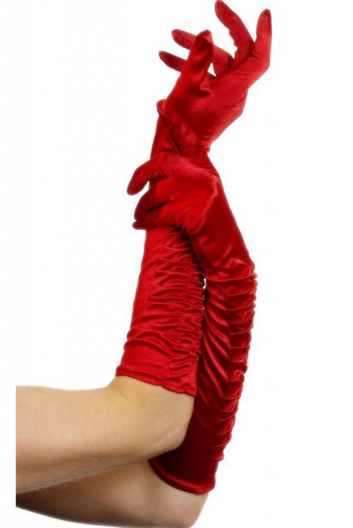 Dlouhé rukavice červené nařasené