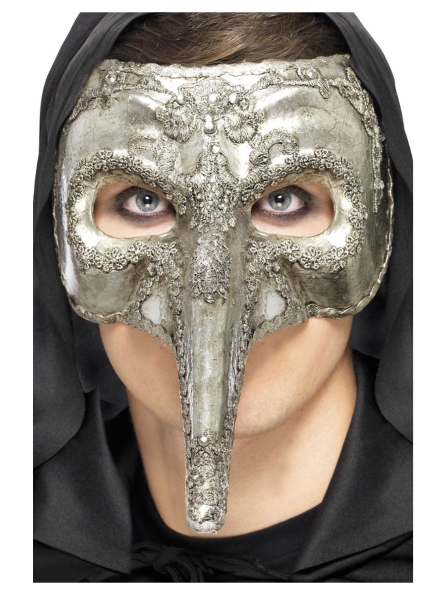 Deluxe maska Venetian Capitano Stříbrná