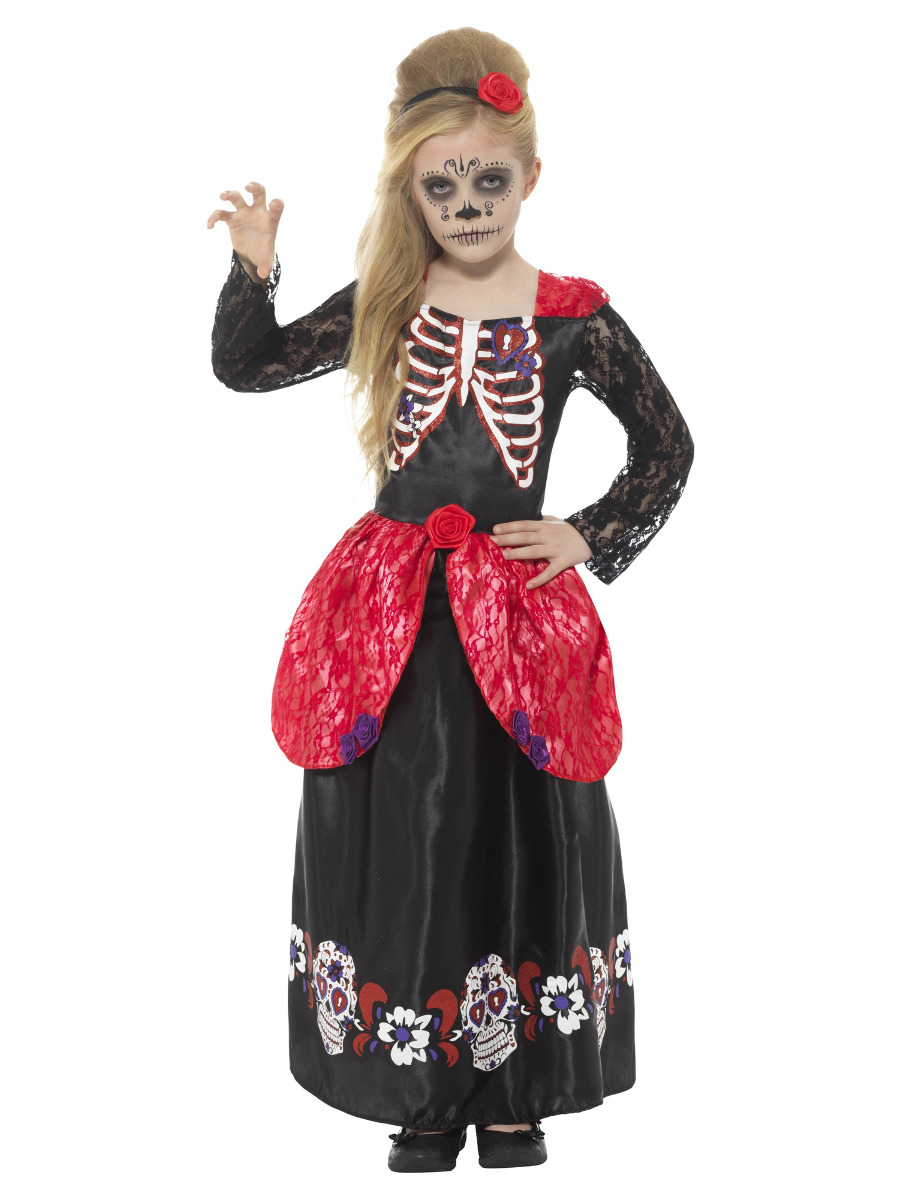 Dětské šaty Sugar skull Deluxe Dětská velikost: 7-9 let