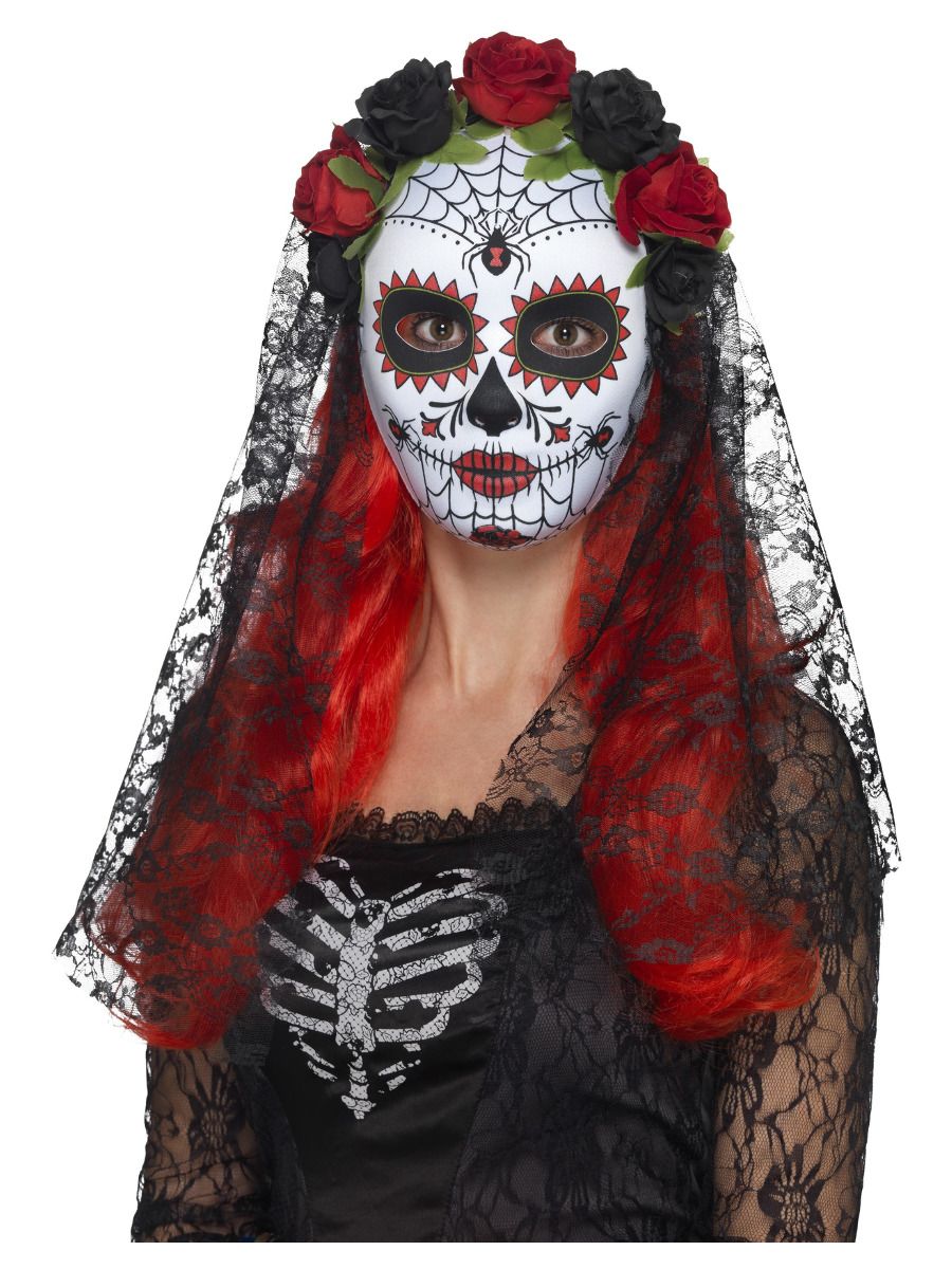 Maska Sugar skull s černým závojem