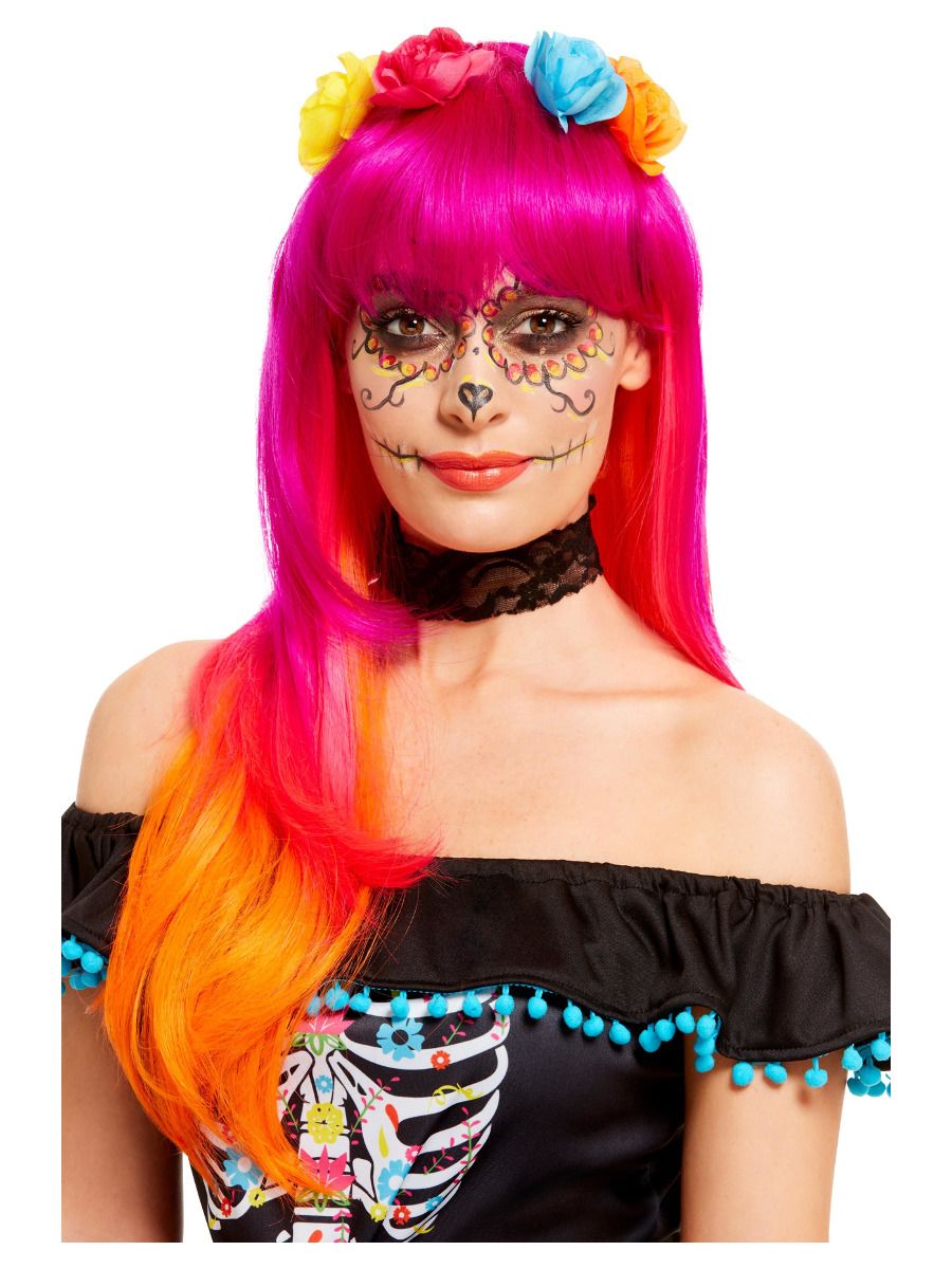 Dámská Deluxe růžová paruka Sugar skull