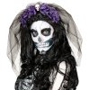 Čelenka s fialovými růžemi a závojem Sugar Skull