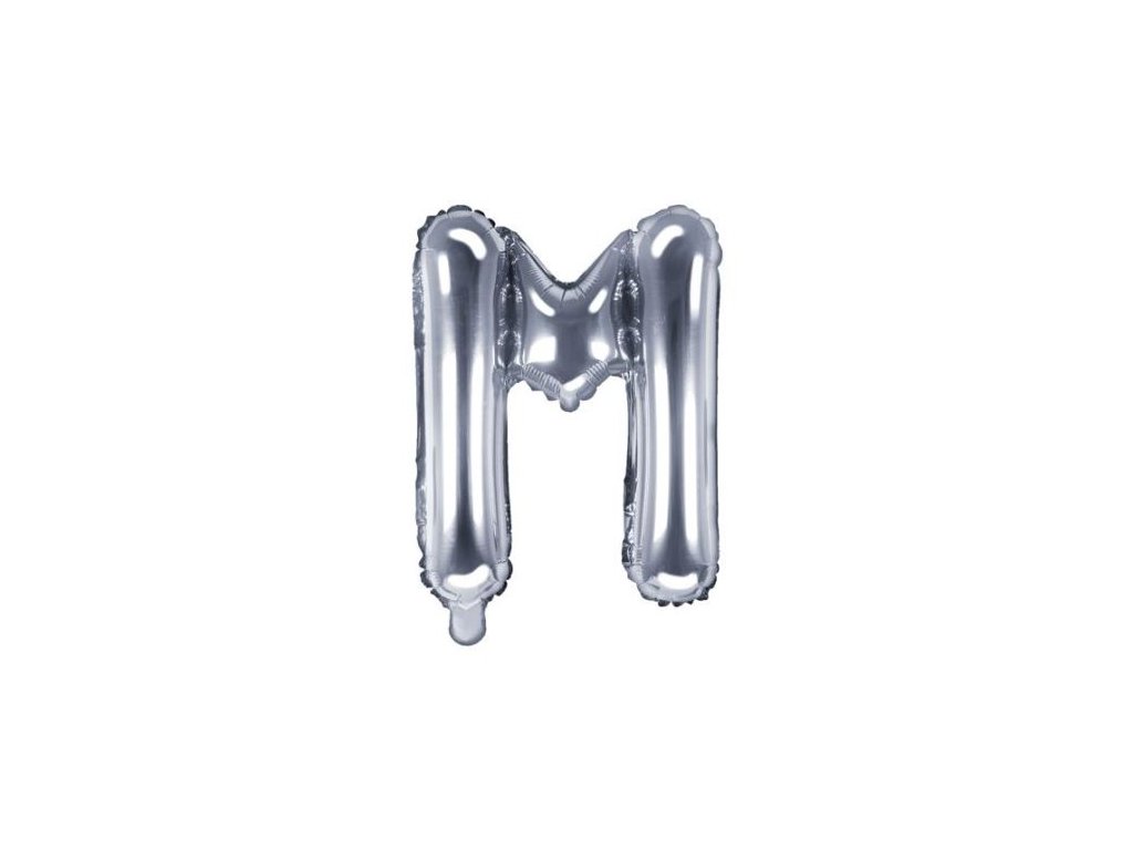 Balón foliový písmeno "M", 35cm, STŘÍBRNÝ (NELZE PLNIT HELIEM)