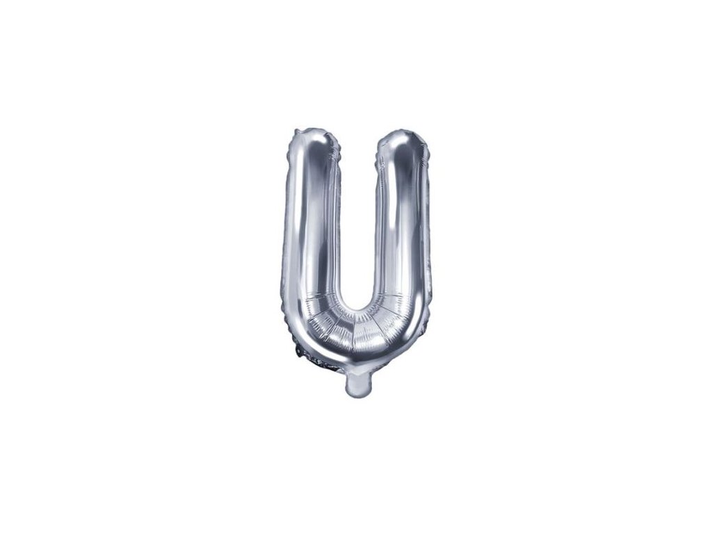 Balón foliový písmeno "U", 35cm, STŘÍBRNÝ (NELZE PLNIT HELIEM)