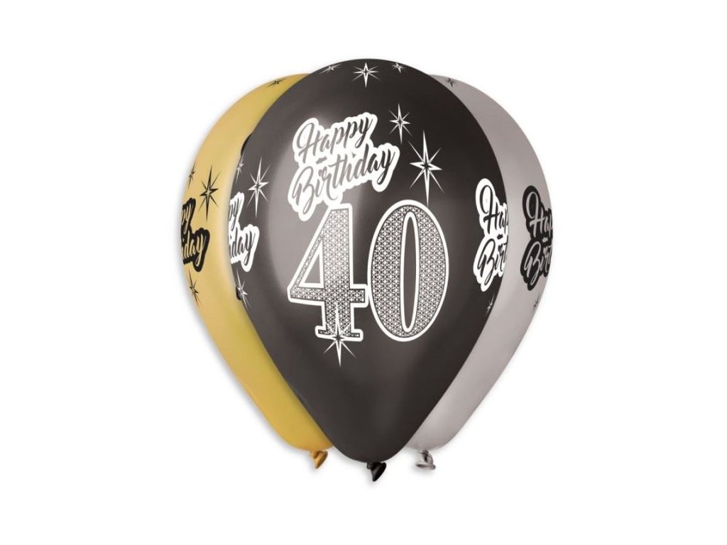 Balónky metalické 40 let , Happy Birthday - narozeniny - mix barev - 30 cm (5 ks)