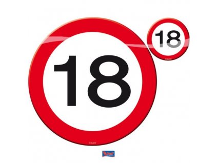Prostírání dopravní značka 18 let , 4x talíř, 4x sklenička