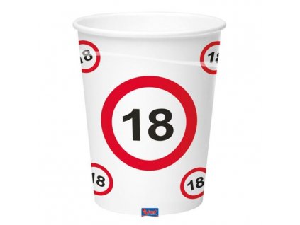 Kelímky dopravní značka 18 let , 250ml 8ks/bal.