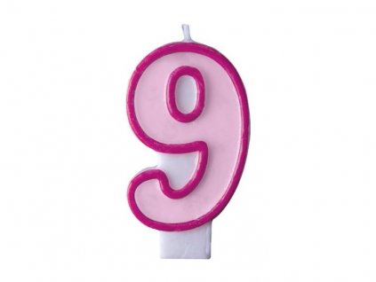 Narozeninová svíčka 9, růžová, 7cm