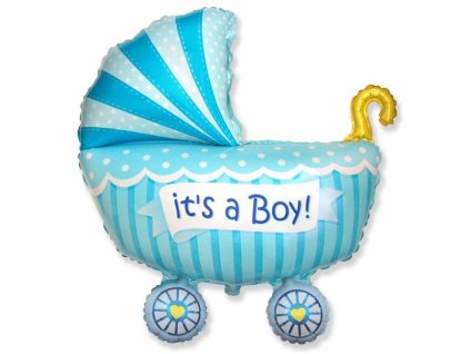 Balón foliový 89 cm kočárek miminko - kluk - Baby shower