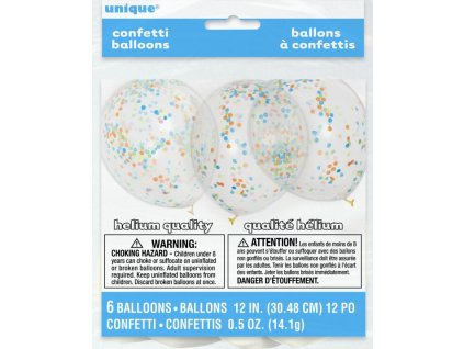BALÓNKY 30 cm - průhledné s barevnými konfetami - 6 ks
