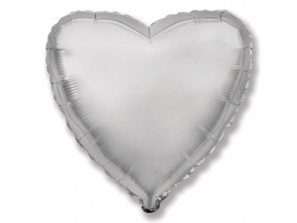 Balón foliový 45 cm Srdce stříbrné - Valentýn / Svatba