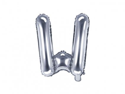 Balón foliový písmeno "W", 35cm, STŘÍBRNÝ (NELZE PLNIT HELIEM)
