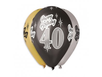 Balónky metalické 40 let , Happy Birthday - narozeniny - mix barev - 30 cm (5 ks)