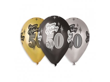 Balónky metalické 50 let , Happy Birthday - narozeniny - mix barev - 30 cm (5 ks)
